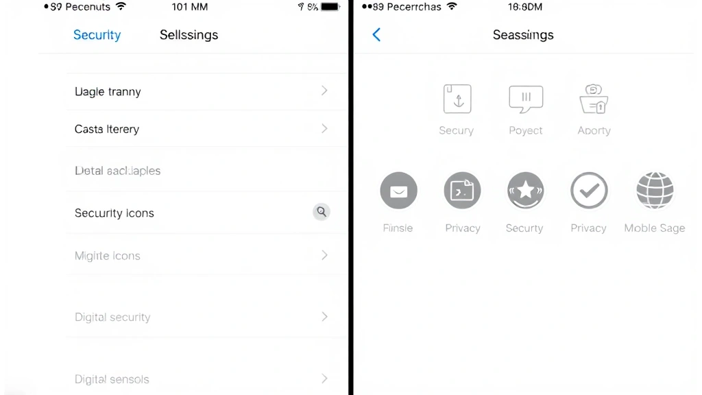 Split-screen comparison of mobile app settings and security icons, clean minimalist design, digital security indicators and privacy symbols highlighted