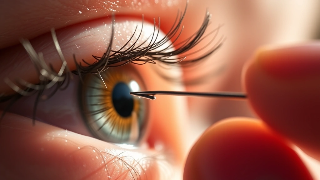 Close-up of a hand holding a silver needle with thread approaching the eye, bright natural lighting highlighting the needle details