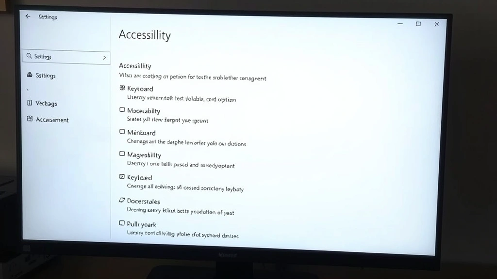 Windows Settings app screen displayed on a monitor showing Accessibility menu with Keyboard options visible