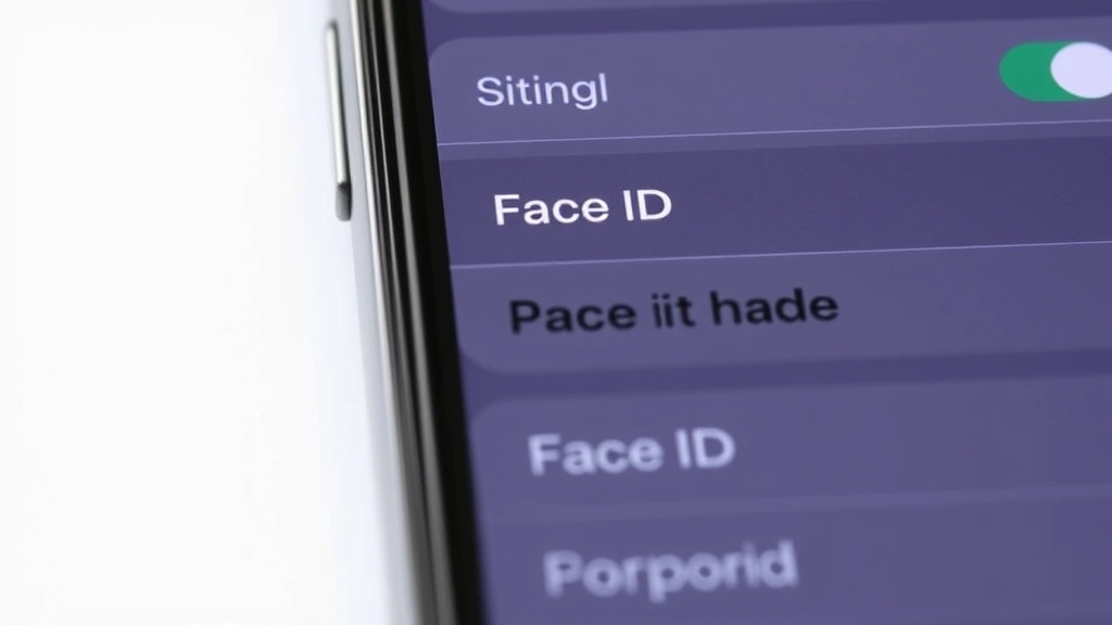 Close-up of iPhone Settings app screen showing Face ID and Passcode menu with toggle switches, modern iOS interface design, clean minimalist aesthetic