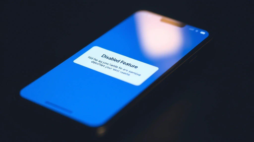 Smartphone screen showing disabled security feature notification message, blue and white interface elements, tech-focused composition with shallow depth of field