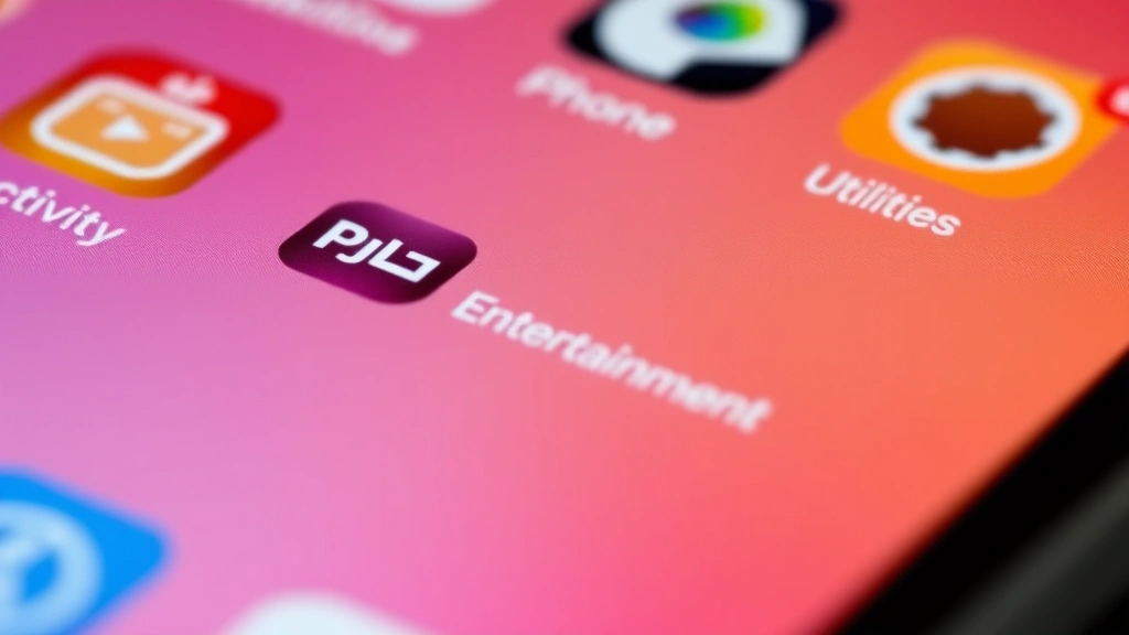 Close-up of iPhone home screen showing App Library folder structure with colorful category icons like Productivity, Entertainment, and Utilities, realistic lighting and shadows