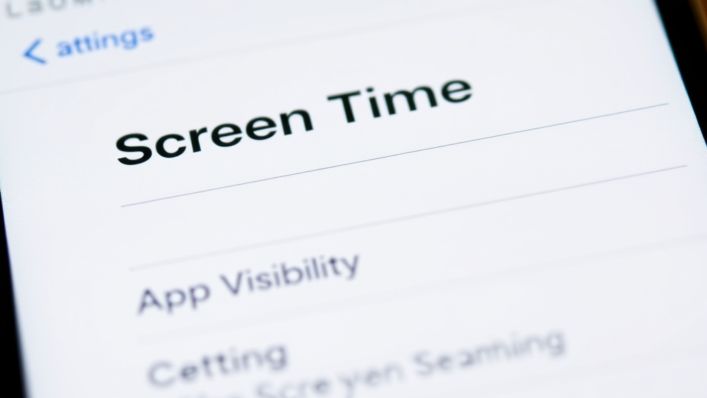 Close-up view of iPhone settings menu showing Screen Time and app visibility options, clean interface design, no text no words no letters