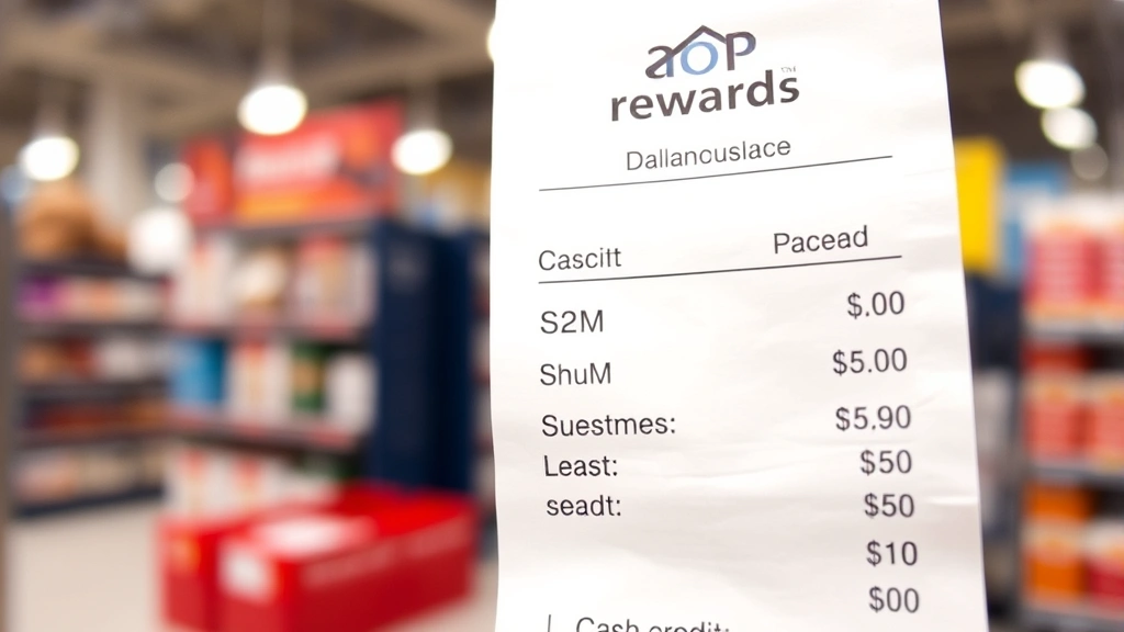 Close-up of a receipt showing rewards balance and shop cash credit amount in a home improvement store setting