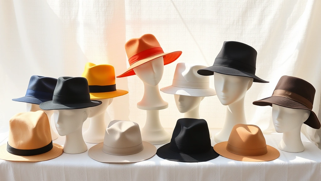 A variety of different hats displayed on hat blocks and forms while air drying on a clean towel in natural light
