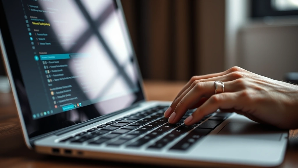 Close-up of hands typing on a modern laptop keyboard, focused and concentrated work environment, soft professional lighting