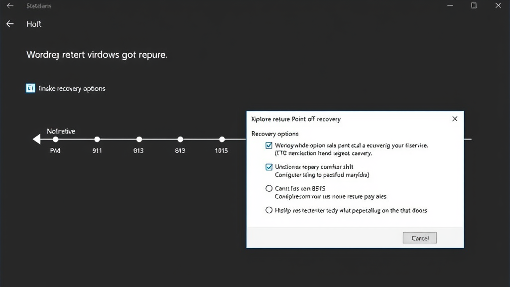 Windows system restore point creation interface with timeline visualization of recovery options, no text, no words, no letters