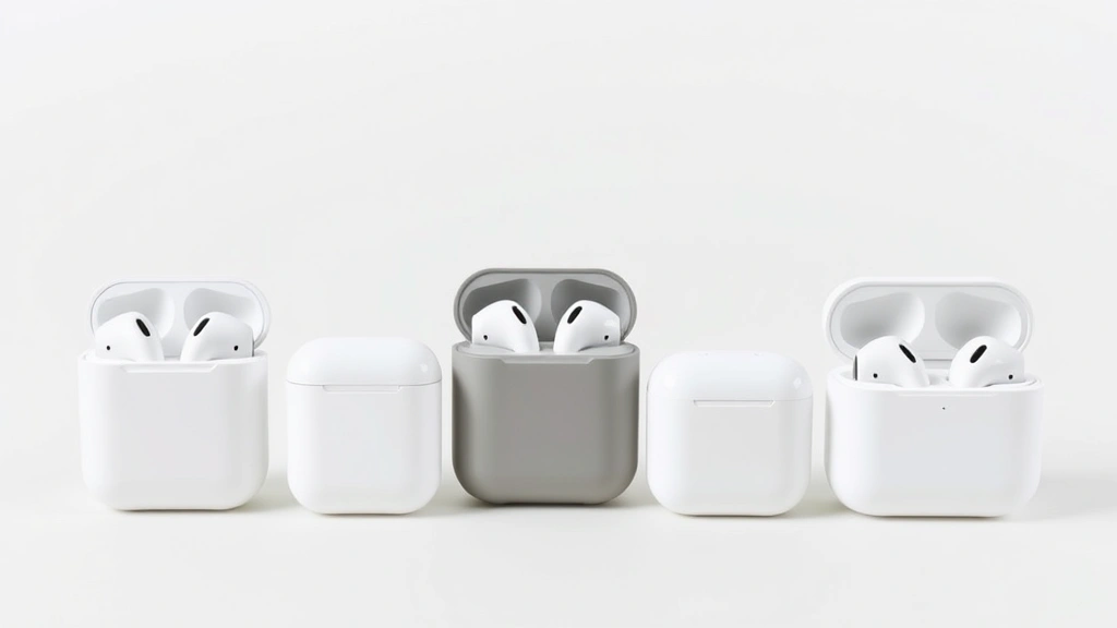 Side-by-side comparison of three AirPods models lined up with their respective charging cases on neutral background, highlighting size differences