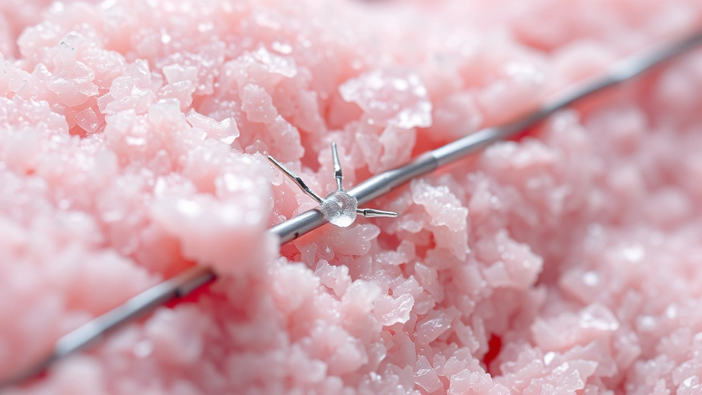 Detailed macro photography of dissolving absorbable suture material breaking down naturally during tissue healing process
