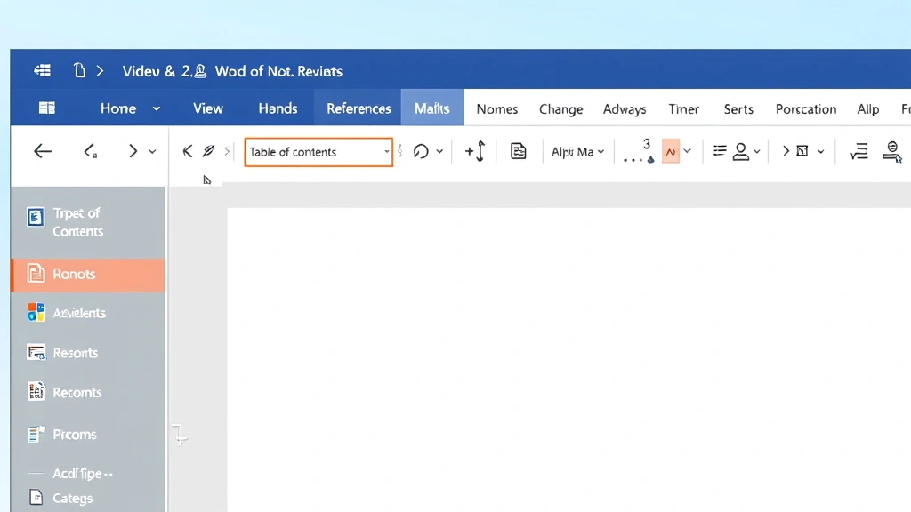 Microsoft Word ribbon interface showing References tab with Table of Contents button highlighted, clean modern desktop workspace