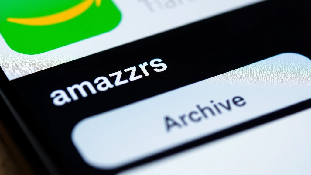 Close-up of smartphone screen displaying Amazon mobile app with orders list and archive button highlighted