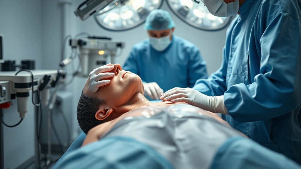 Close-up of mortician performing embalming procedure in sterile laboratory with specialized equipment and focused technical work