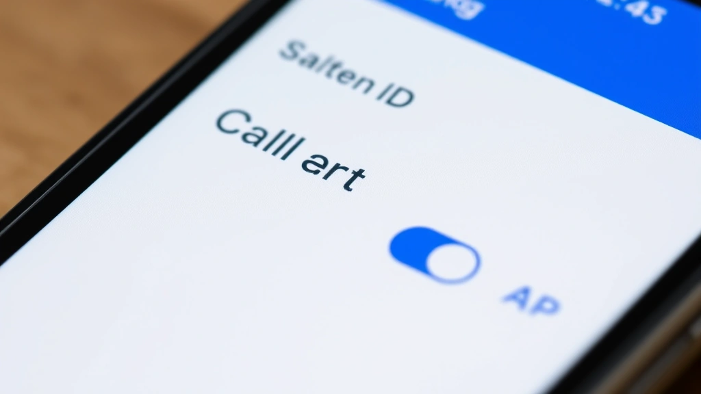 Close-up of smartphone screen showing caller ID settings menu with toggle switch highlighted, minimalist design with blue interface elements