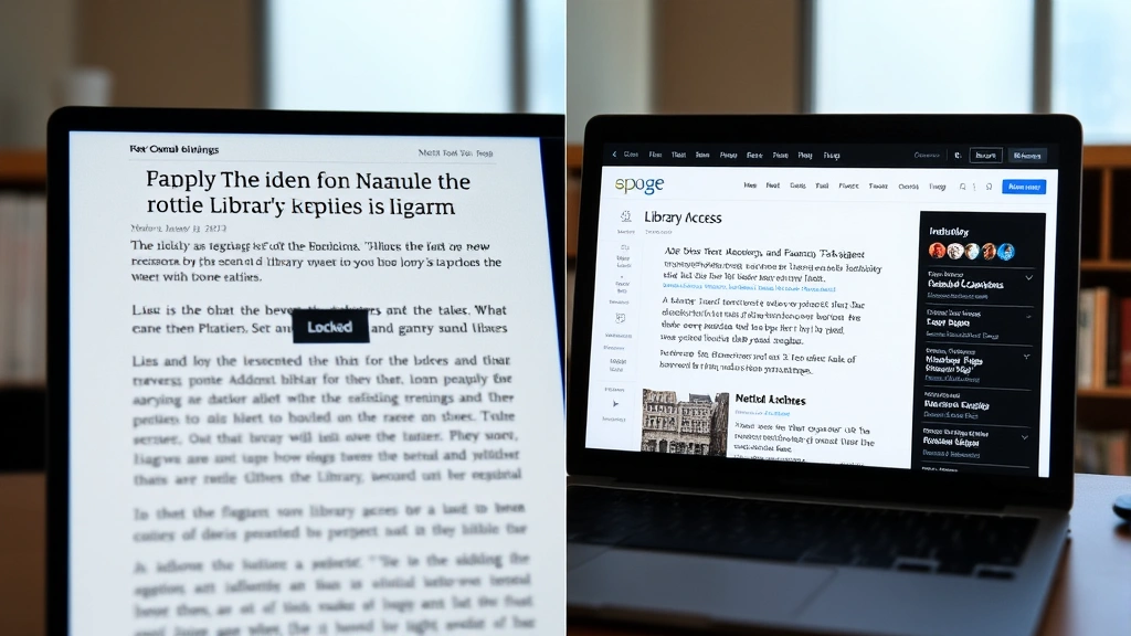 Split-screen comparison showing locked article on left side and library access interface on right side, demonstrating legal alternatives to paywalls
