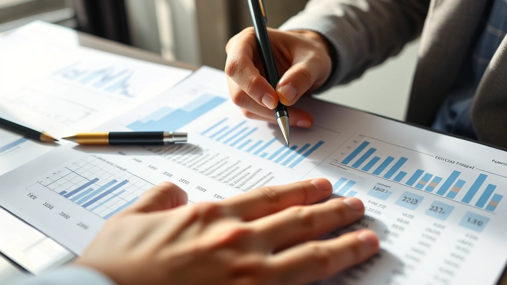 Close-up of hands writing economic formulas and calculations on graph paper with GDP charts and deflator index numbers visible, natural lighting from office window, realistic style