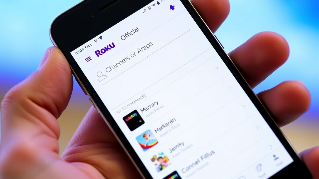 Smartphone displaying the official Roku mobile app with the Channels or Apps management screen visible, showing a list of installed applications ready to be managed, clean app interface on a bright screen