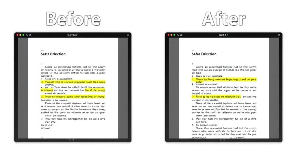 Split-screen comparison showing before and after document formatting after section break deletion, with page orientation and margin changes visible