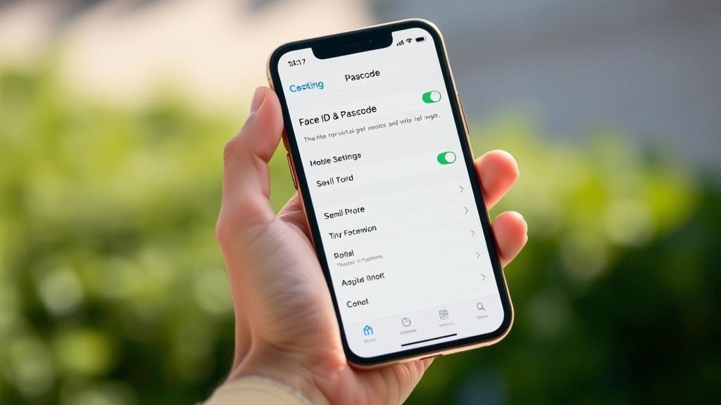 Hands holding iPhone displaying Face ID & Passcode settings page with Siri toggle option highlighted, natural daylight