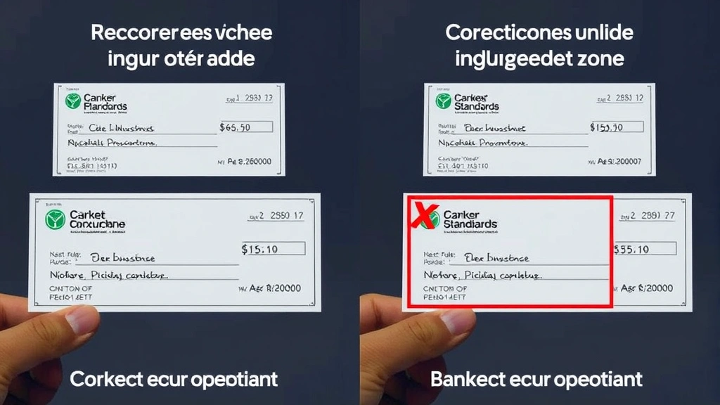 Split-screen comparison showing correct cheque endorsement in proper location versus incorrect placement outside endorsement zone, highlighting banking standards and requirements