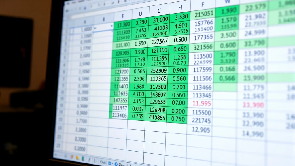A spreadsheet on a computer monitor displaying data columns with numbers and calculation formulas for statistical analysis and MAD calculations