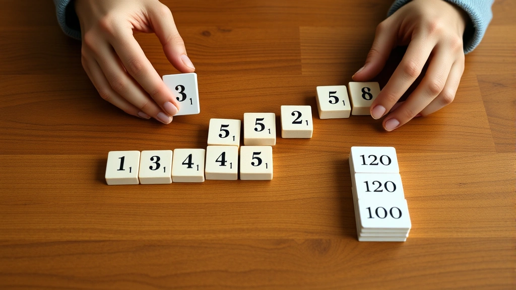 Hands arranging numbered cards or blocks in ascending order on wooden table to demonstrate data sorting process for statistical calculations