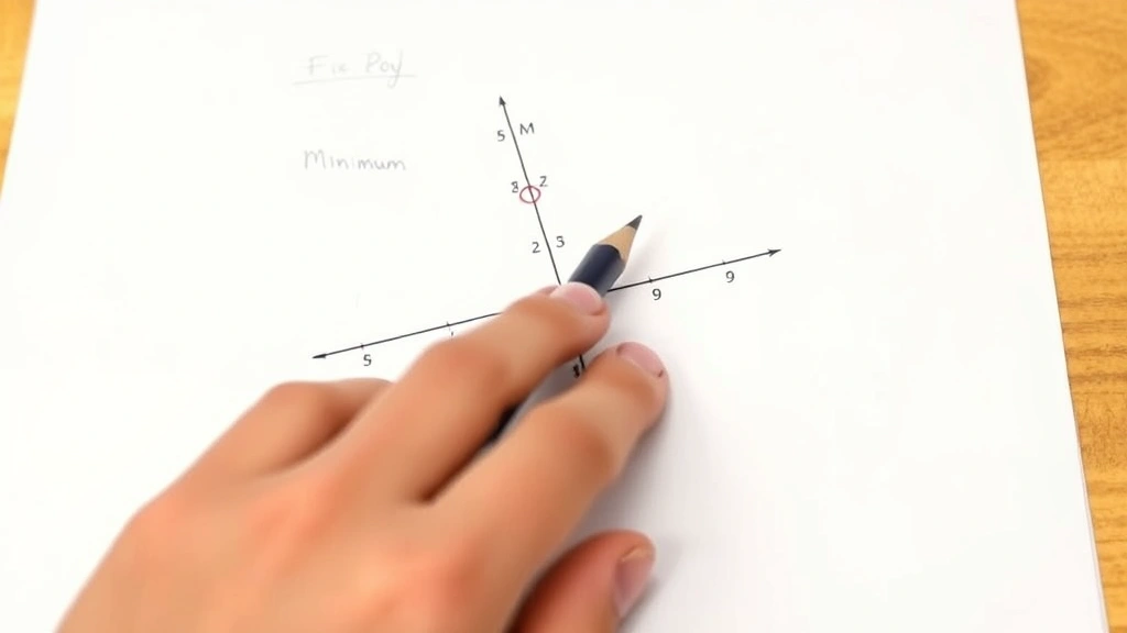 Person using a pencil to trace along a function graph on paper, identifying minimum and maximum points with small circles marked on the curve