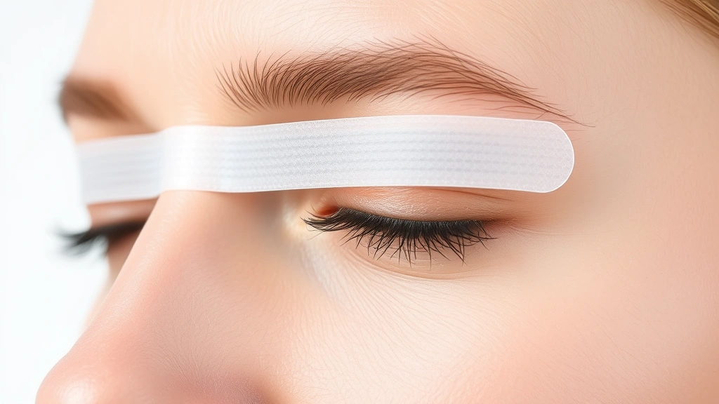 Close-up of nasal dilator strip applied across bridge of nose, showing proper placement and adhesion on clean skin