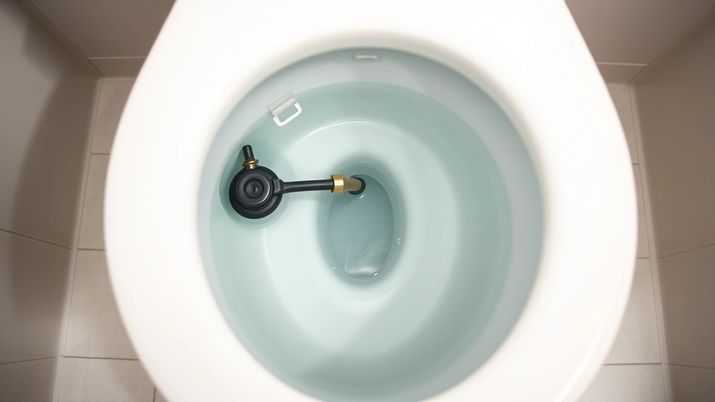 Wide shot of open toilet tank with all internal components visible including flapper valve, fill valve, overflow tube, and float, clean tank water, bright bathroom lighting