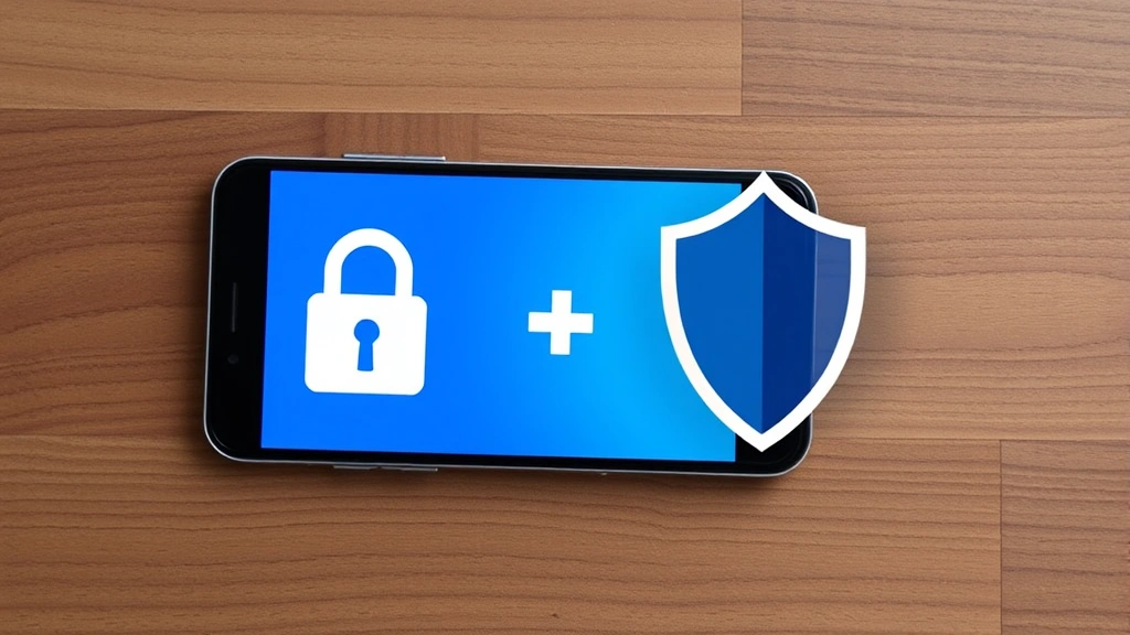 Overhead flat lay of a smartphone on a wooden desk showing security lock icon and privacy shield symbols overlaid on the messaging app screen, representing secure message forwarding