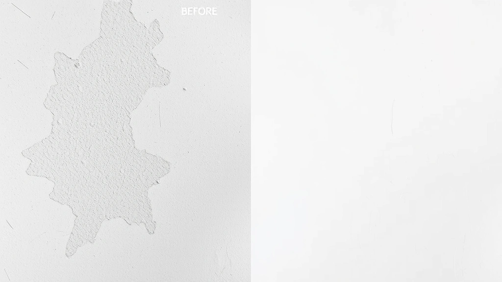 Before and after split image showing wall surface preparation - left side showing sanded rough texture with spackling compound in holes, right side showing smooth primed surface ready for paint