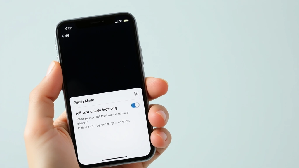 Person using smartphone showing Safari private browsing toggle in menu, iOS device displaying private mode interface, hand holding phone with clear screen visibility