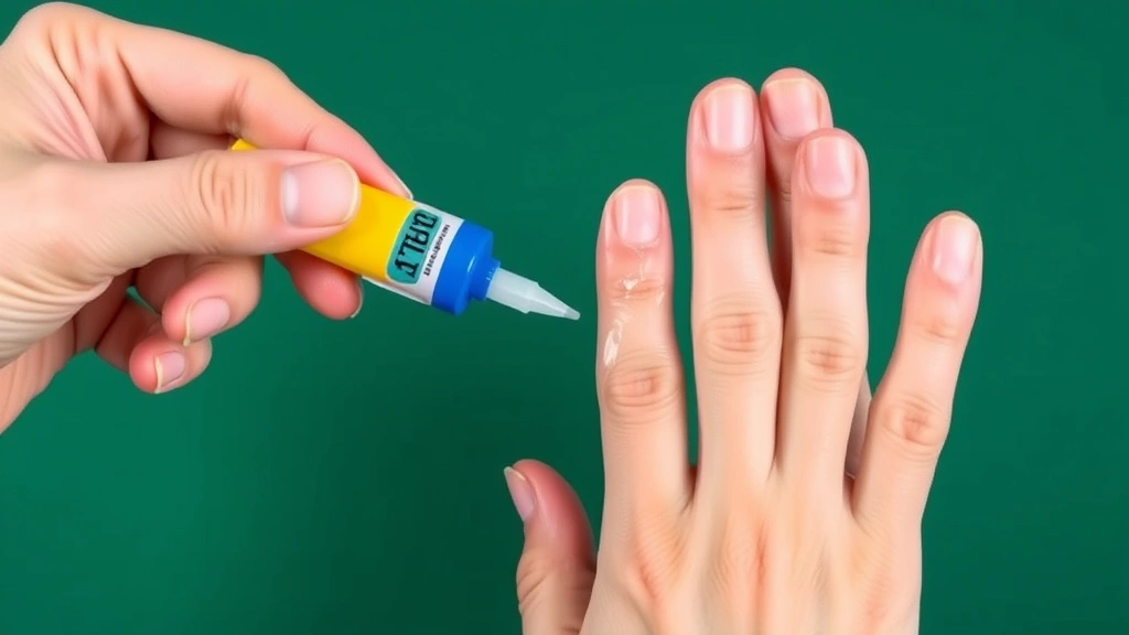 Hands applying petroleum jelly barrier around fingers before using super glue, showing prevention technique with clear protective coating visible