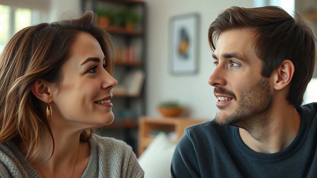 Close-up of two people in conversation, one person nodding while the other speaks, showing active listening with natural eye contact and attentive facial expression in a casual home setting