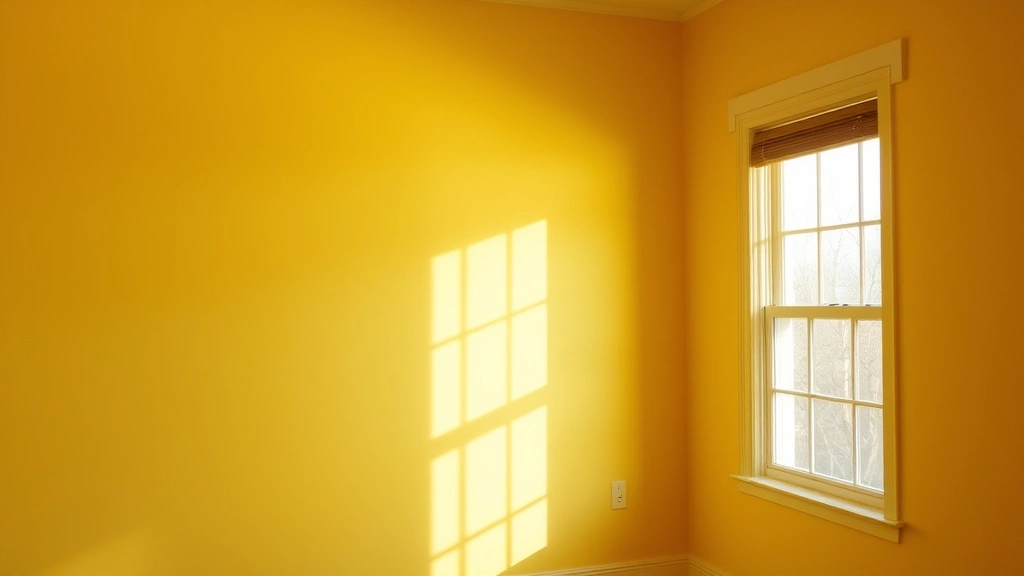 Interior wall painted in soft golden yellow with natural daylight streaming through window, showing how yellow undertones appear in actual room lighting conditions