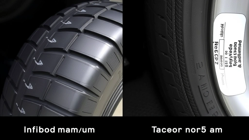 Comparison view showing tire sidewall markings with maximum PSI stamp next to door jamb sticker with recommended pressure specifications
