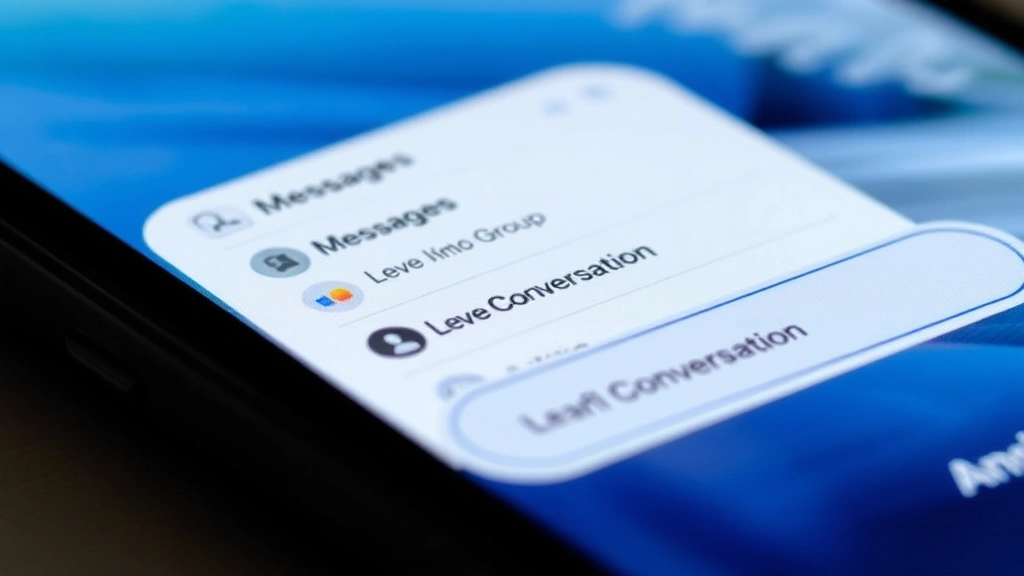 Close-up of an iPhone screen showing the Messages app with a group conversation open and the 'Leave this Conversation' button visible at the bottom of the chat details menu, realistic phone display