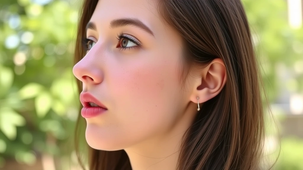 Close-up of a person's face showing proper mouth position and tongue placement for pronouncing Portuguese vowel sounds, clear side profile view in natural lighting
