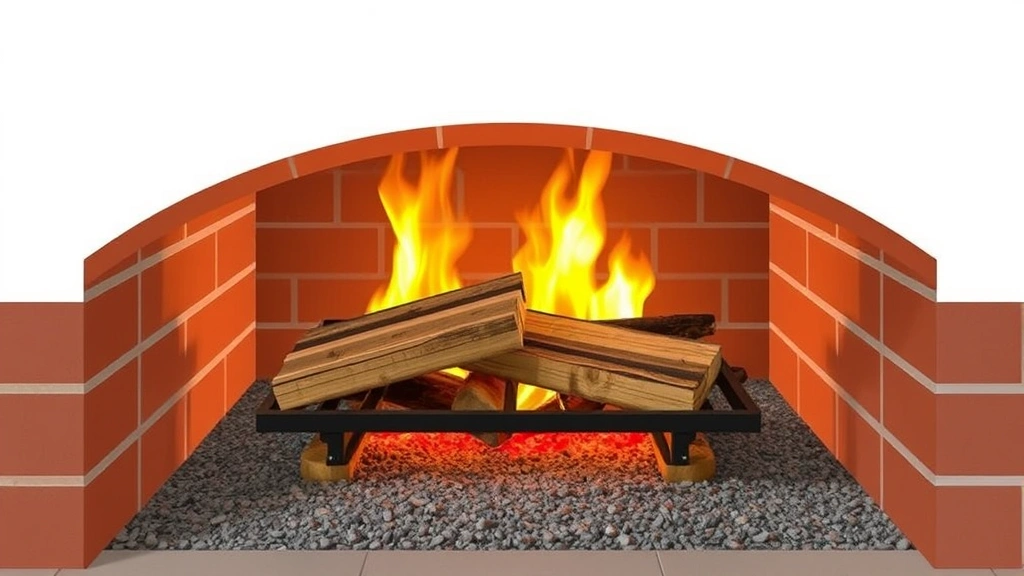 Cross-section view of properly prepared fireplace interior showing open damper, clean grate, and thin ash layer ready for fire construction