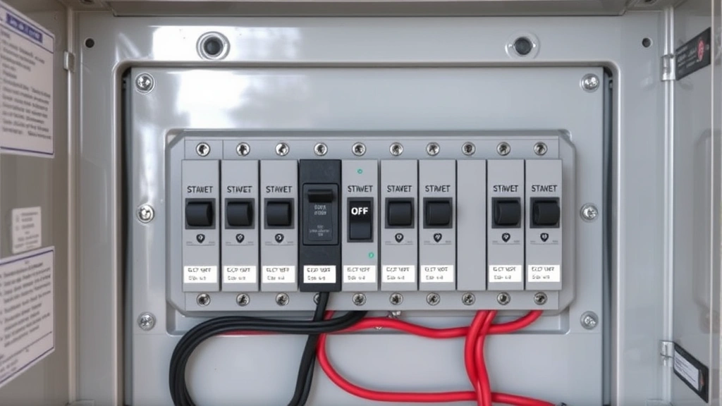 Interior view of an open electrical panel showing circuit breakers clearly labeled, with one breaker switch positioned in the OFF position