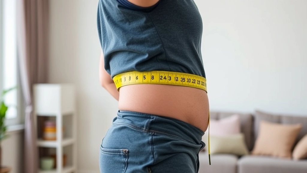 Side profile view of person with measuring tape positioned correctly around chest, demonstrating proper horizontal alignment and body posture, relaxed arms at sides, well-lit home environment