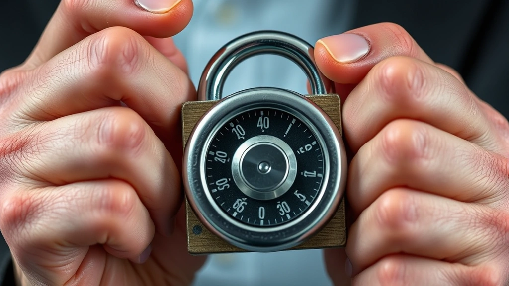 Close-up of hands applying upward tension to a padlock shackle while rotating the dial with a focused, concentrated expression, showing the gentle manipulation technique in action on a metal combination lock