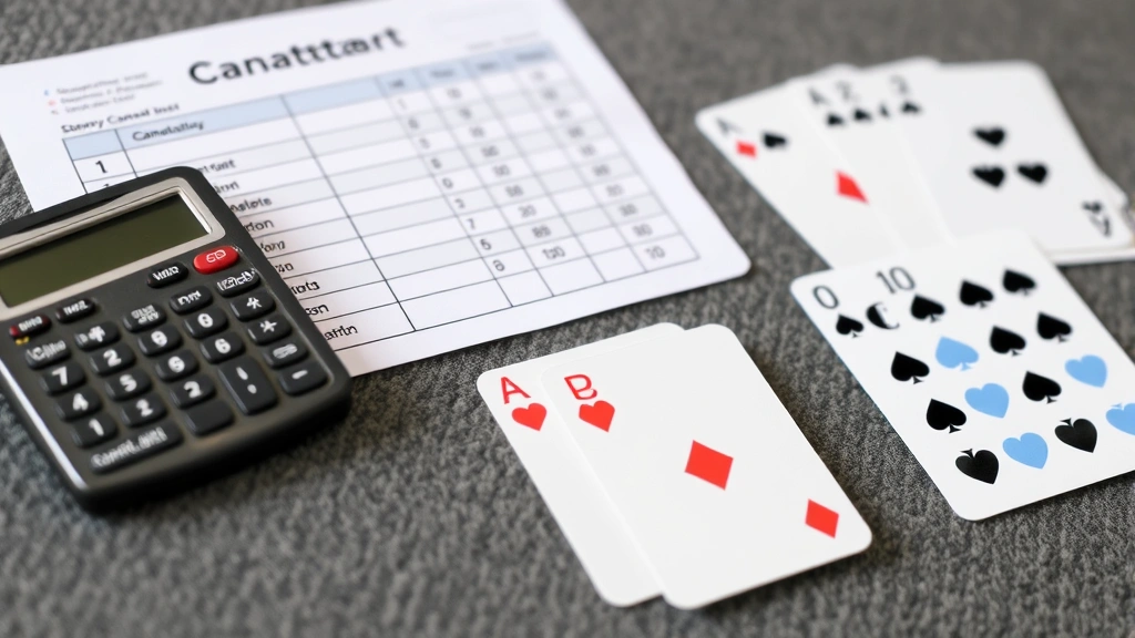 Detail shot of a canasta score sheet with pen and calculator next to organized card melds showing natural and mixed canastas on a felt surface