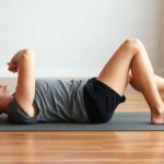 Person performing figure-four stretch lying on back on yoga mat, showing proper hip stretching form with relaxed posture