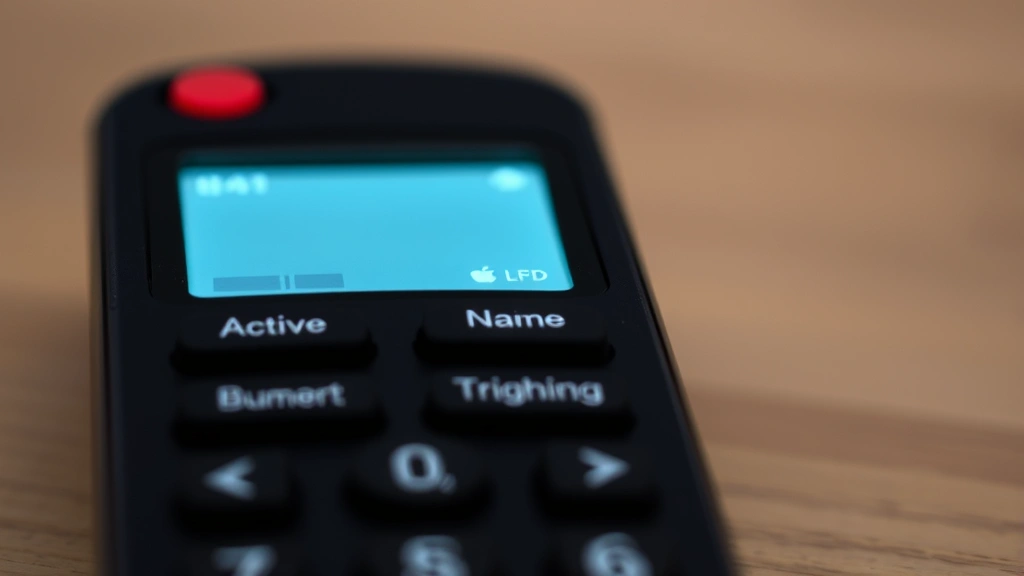 Detailed shot of universal remote's LED indicator light flashing during active programming mode, with device visible in soft background blur