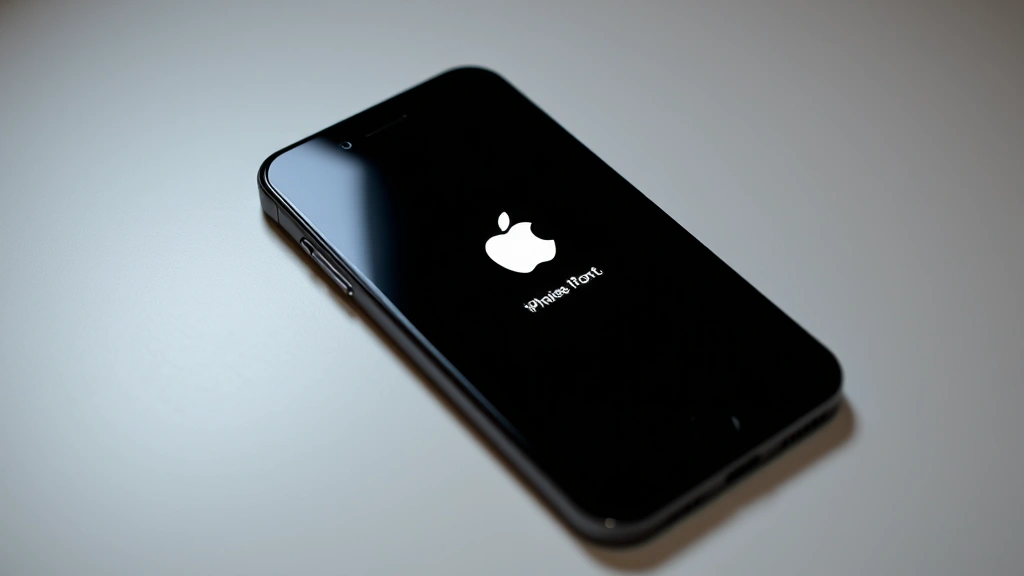 iPhone screen displaying Apple logo during startup sequence, showing the characteristic boot animation with device on neutral background, realistic lighting