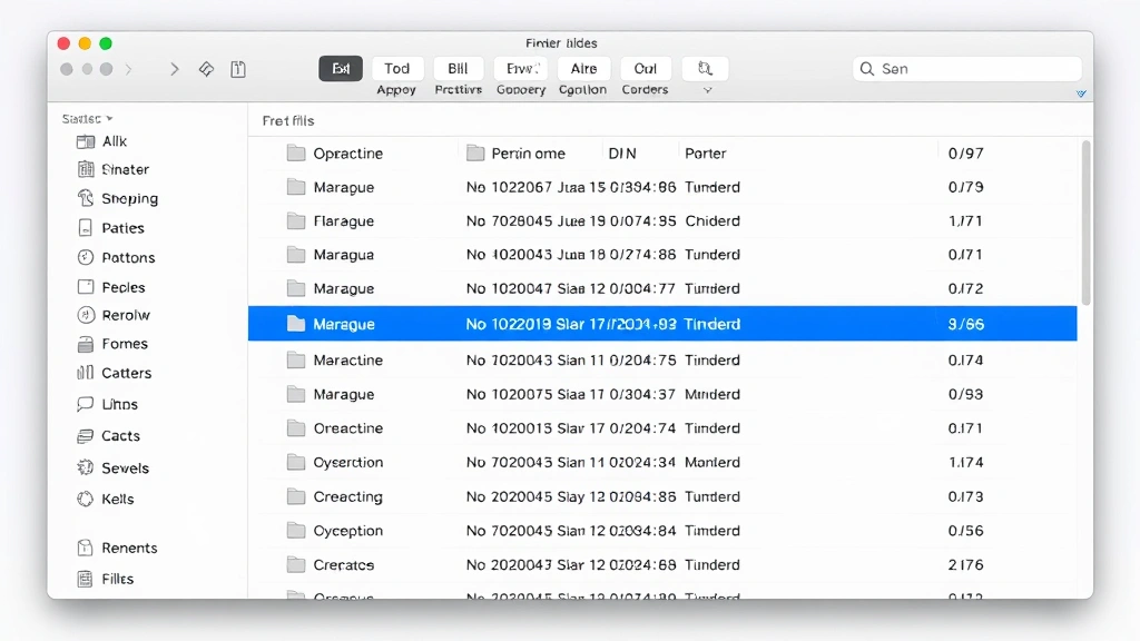 Finder window displaying multiple files selected in blue highlight across list view, showing status bar indicating selected file count, organized folder structure